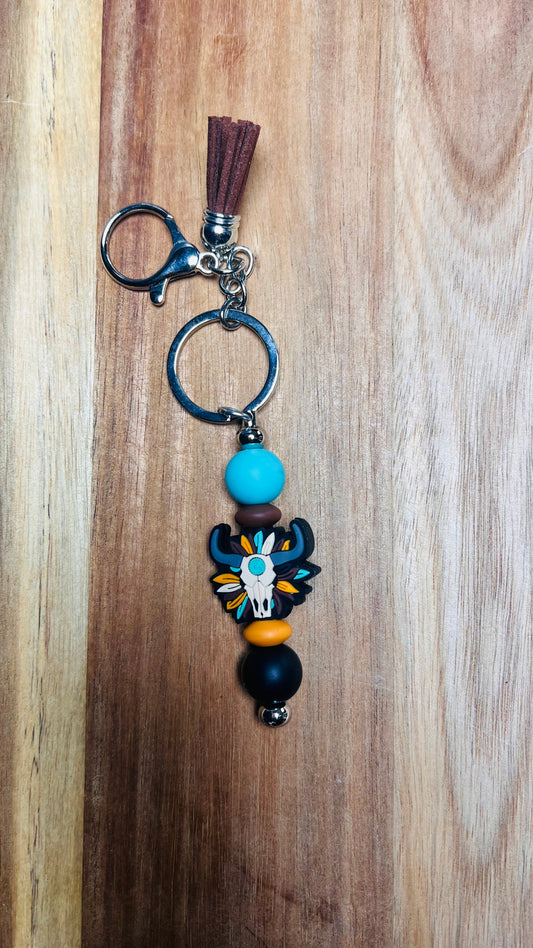 Bar Keychain with western skull focal