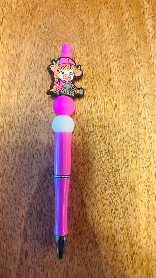 Pen with Girl Cow in Overalls Colors: Pink and White