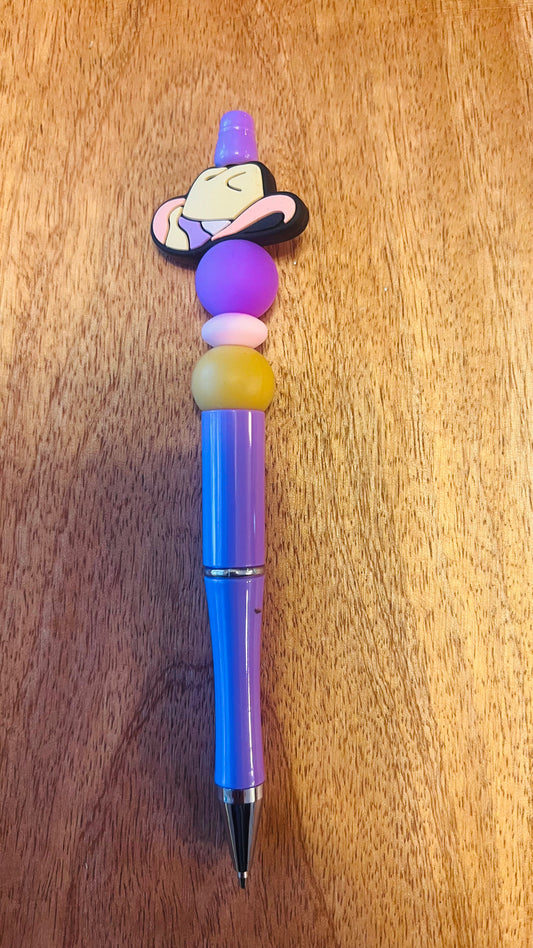 Pen with Cowgirl hat Colors: Purple, Tan, and Light Pink