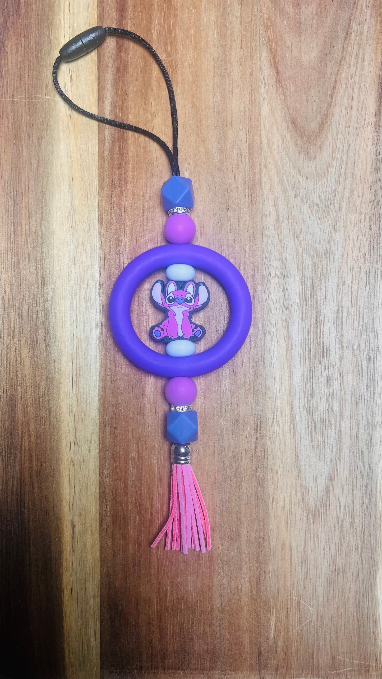 Car Charm with Angel character focal Colors: Pink and Purple