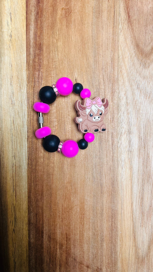 Cup Charm with Girl Cow Focal Colors: Black and Pink