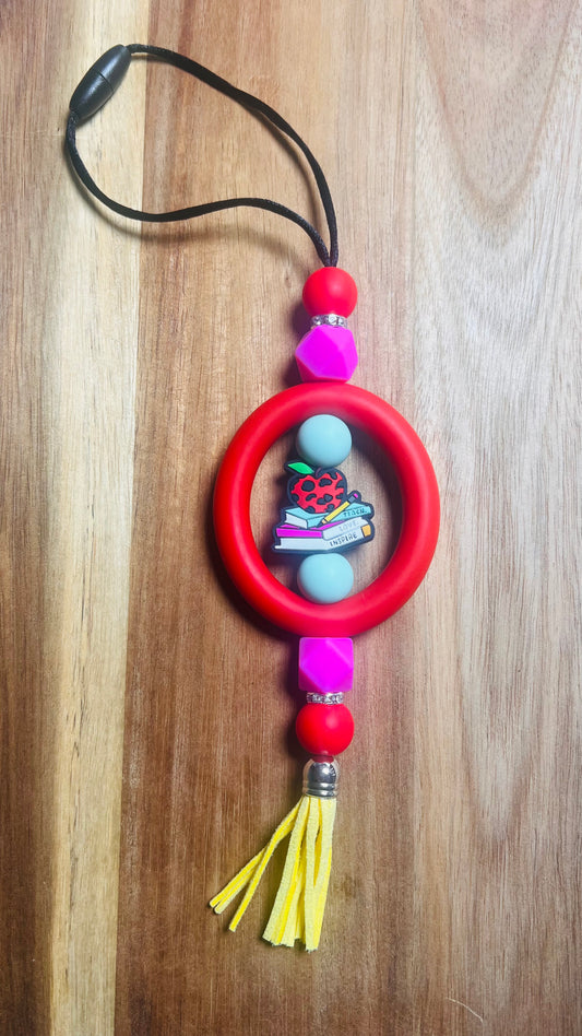 Car Charm with Teach, Love, and Inspire Focal Colors: Red, Pink, Yellow, and Teal