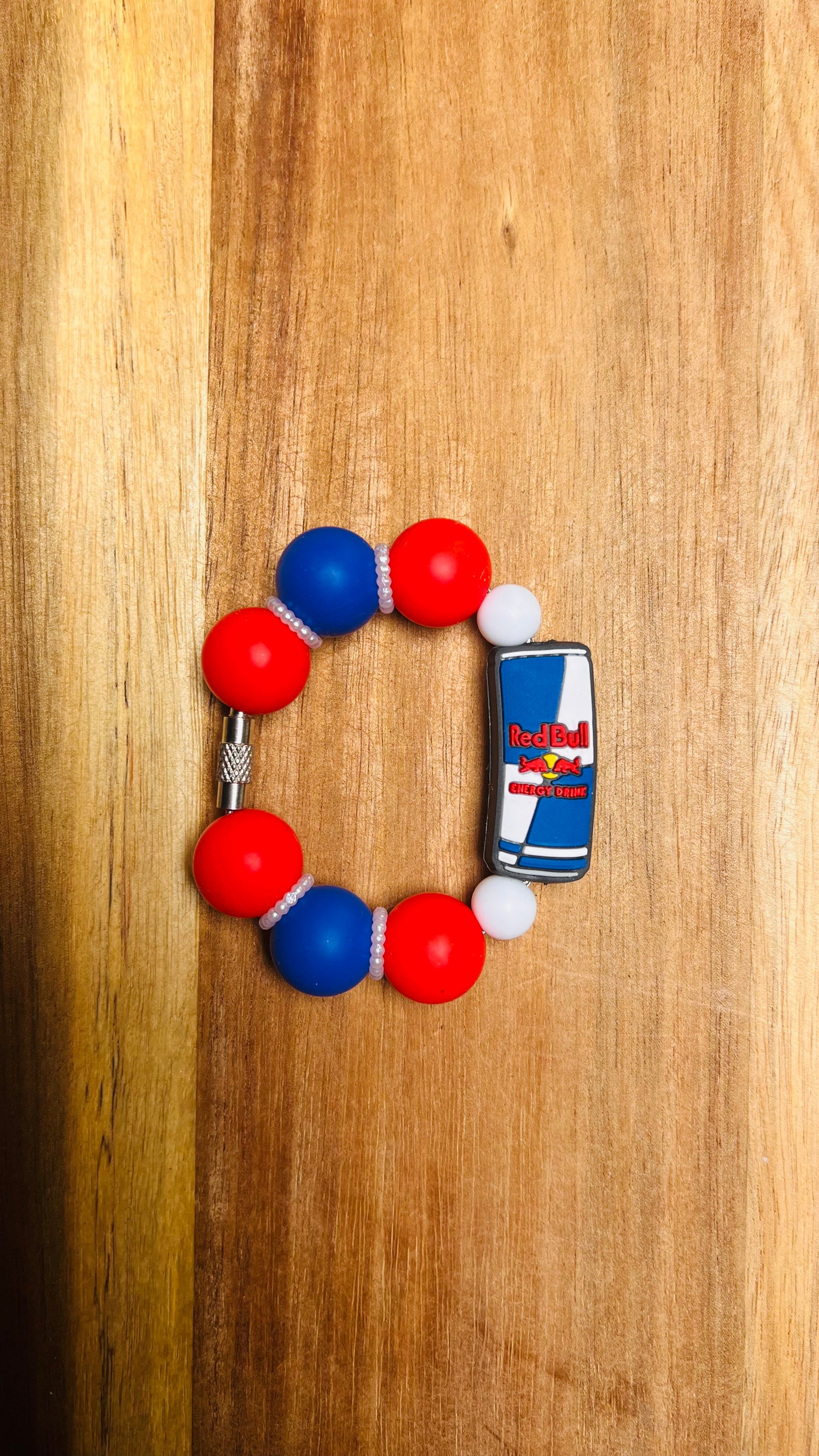 Cup Charm with Red Bull Focal Colors: Red, White, and Blue