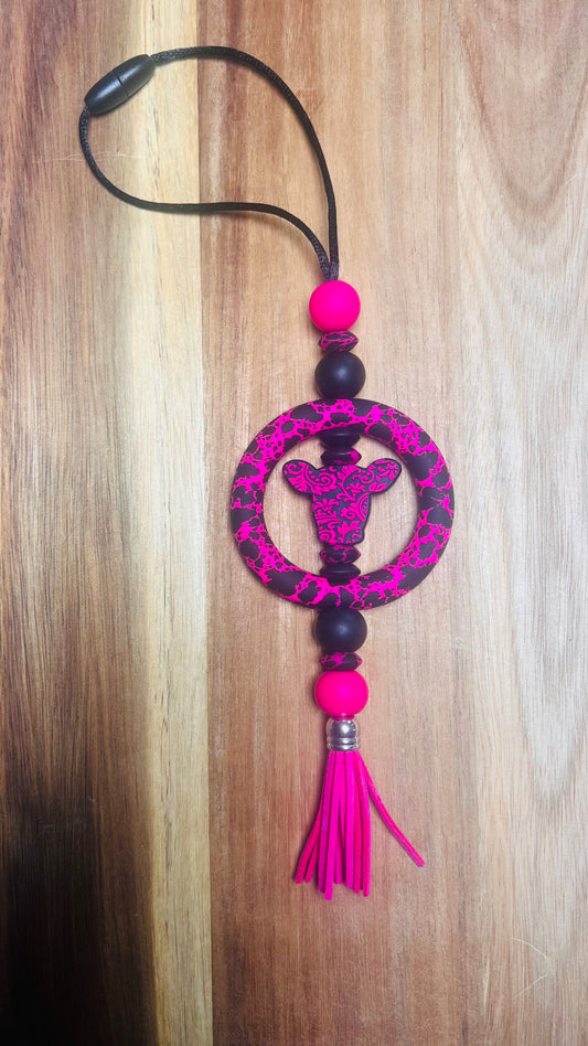 Car Charm with Cow Head Focal Colors: Pink and Black