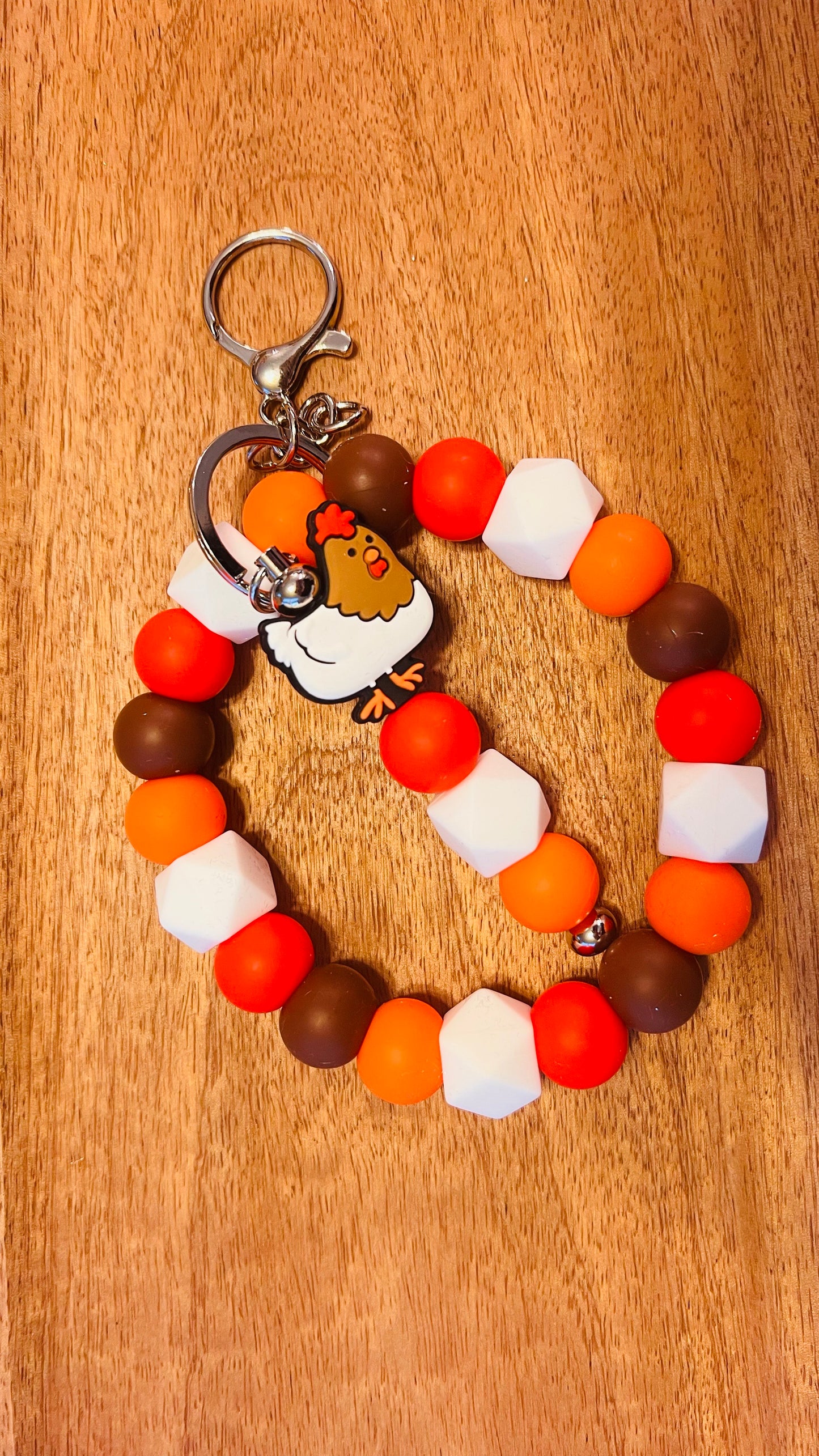 Wristlet AND Bar Keychain and Chicken Focal Colors: Red, White, Dark Brown, and Orange