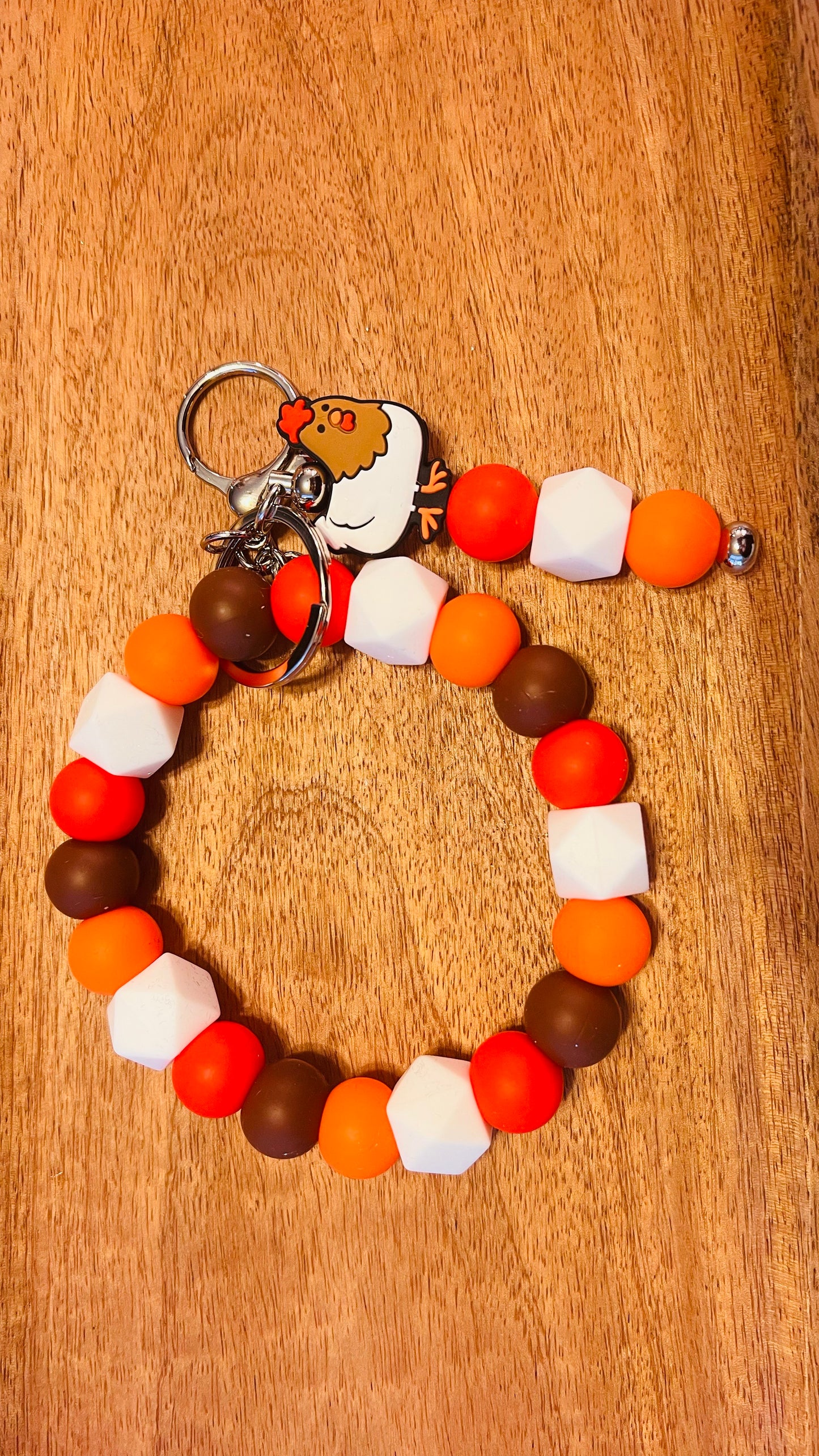 Wristlet AND Bar Keychain and Chicken Focal Colors: Red, White, Dark Brown, and Orange