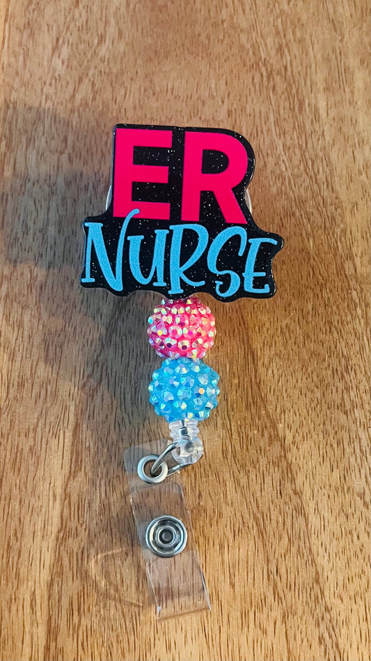 Badge Reel - ER NURSE Colors: Pink and Blue