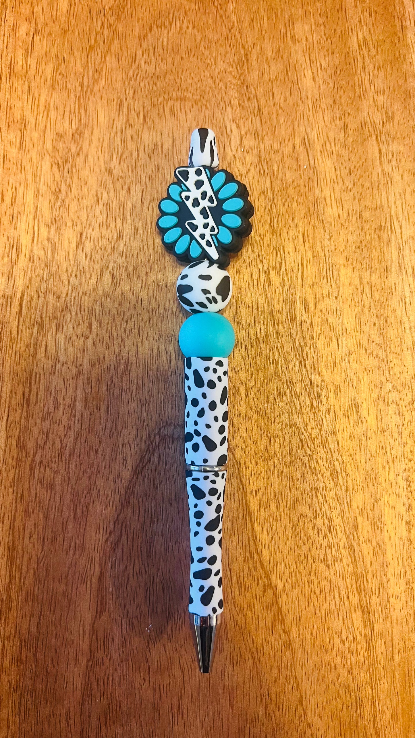 Pen with Cow Print Lightning Bolt Colors: Cow print and Turquoise