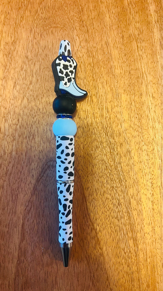 Pen with Cow Print Boot Colors: Sky Blue and Black