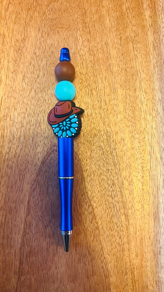 Pen with Cowgirl Hat Colors: Brown and Turquoise