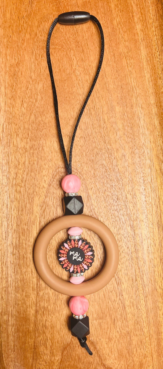 Car Charm with MaMa Focal Colors: Brown, Pink Pearl, and Black